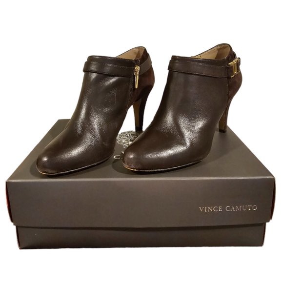 Vince Camuto Vanna Leather & Suede  Ankle Boots Color: Coffee Bean - Picture 1 of 9